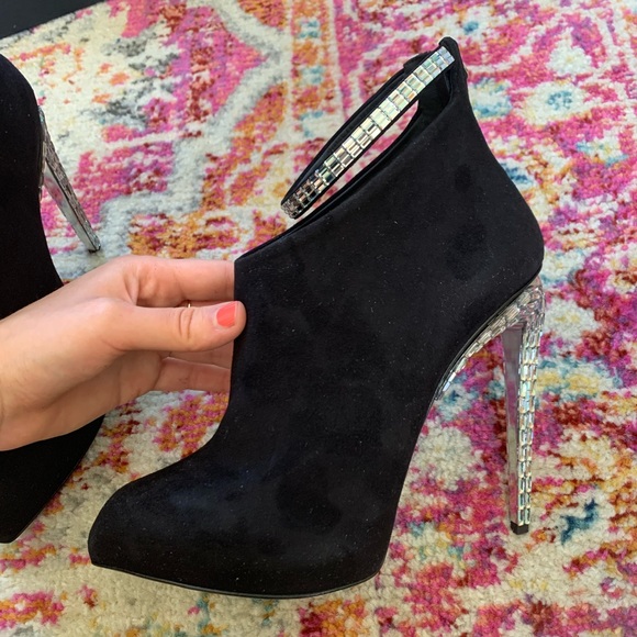Giuseppe Zanotti Black Suede Sparkle Booties - Picture 1 of 8